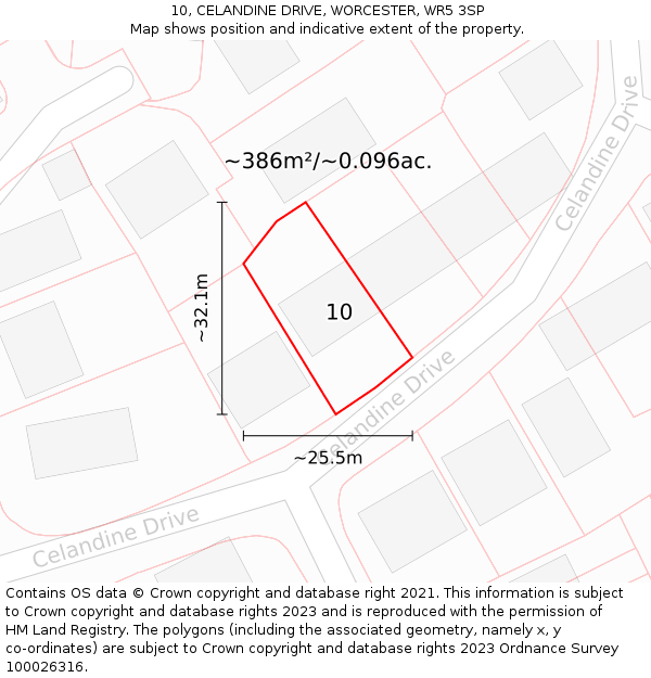 10, CELANDINE DRIVE, WORCESTER, WR5 3SP: Plot and title map