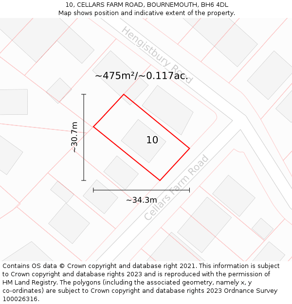 10, CELLARS FARM ROAD, BOURNEMOUTH, BH6 4DL: Plot and title map