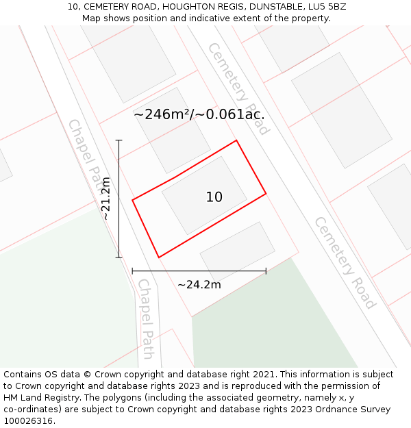 10, CEMETERY ROAD, HOUGHTON REGIS, DUNSTABLE, LU5 5BZ: Plot and title map