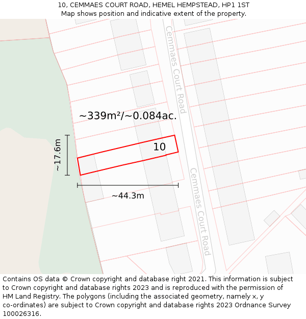 10, CEMMAES COURT ROAD, HEMEL HEMPSTEAD, HP1 1ST: Plot and title map