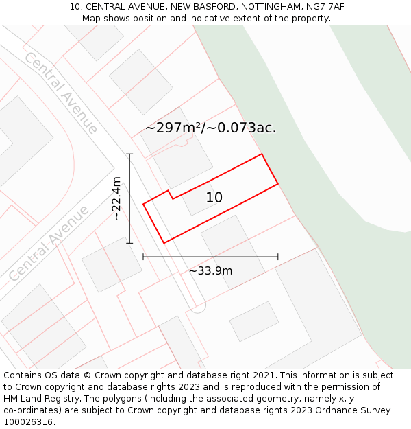 10, CENTRAL AVENUE, NEW BASFORD, NOTTINGHAM, NG7 7AF: Plot and title map
