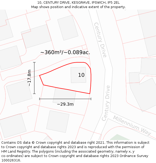 10, CENTURY DRIVE, KESGRAVE, IPSWICH, IP5 2EL: Plot and title map