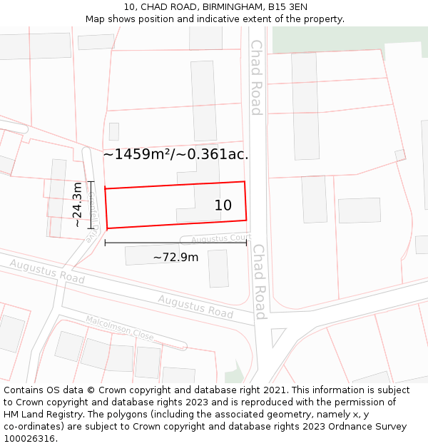 10, CHAD ROAD, BIRMINGHAM, B15 3EN: Plot and title map