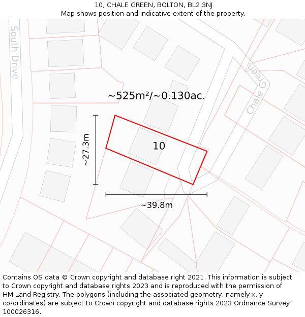 10, CHALE GREEN, BOLTON, BL2 3NJ: Plot and title map