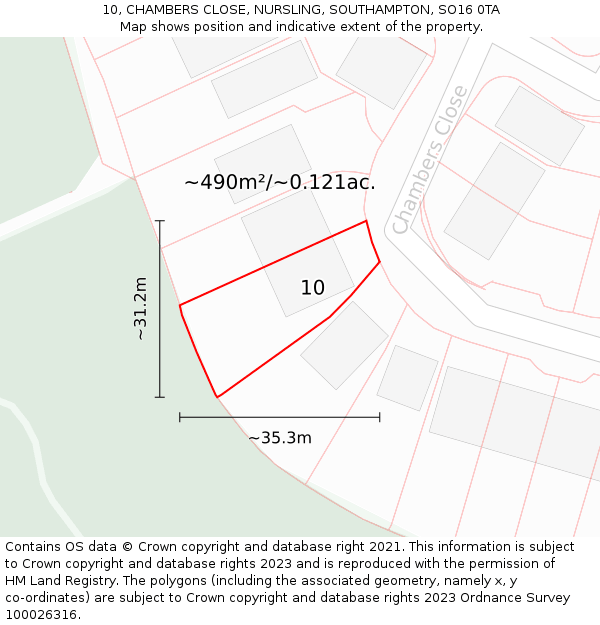 10, CHAMBERS CLOSE, NURSLING, SOUTHAMPTON, SO16 0TA: Plot and title map