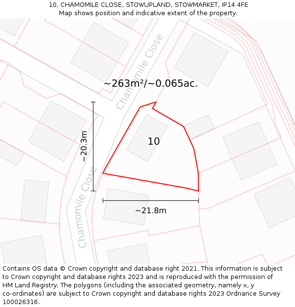 10, CHAMOMILE CLOSE, STOWUPLAND, STOWMARKET, IP14 4FE: Plot and title map