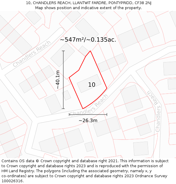 10, CHANDLERS REACH, LLANTWIT FARDRE, PONTYPRIDD, CF38 2NJ: Plot and title map