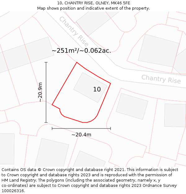 10, CHANTRY RISE, OLNEY, MK46 5FE: Plot and title map