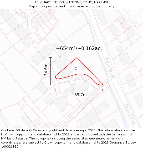 10, CHAPEL FIELDS, WILSTONE, TRING, HP23 4SL: Plot and title map