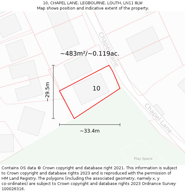 10, CHAPEL LANE, LEGBOURNE, LOUTH, LN11 8LW: Plot and title map