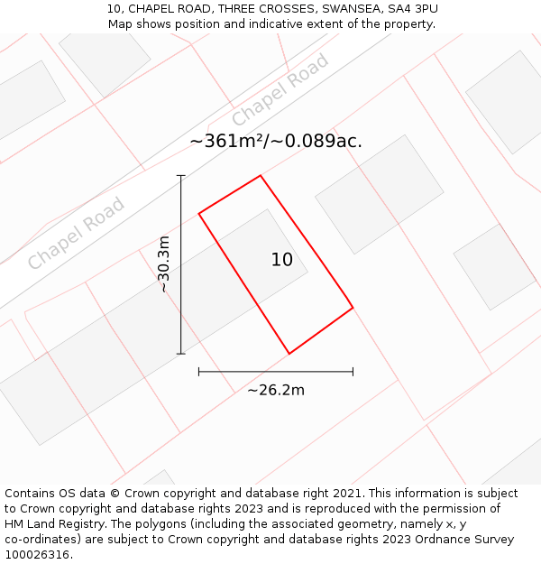 10, CHAPEL ROAD, THREE CROSSES, SWANSEA, SA4 3PU: Plot and title map