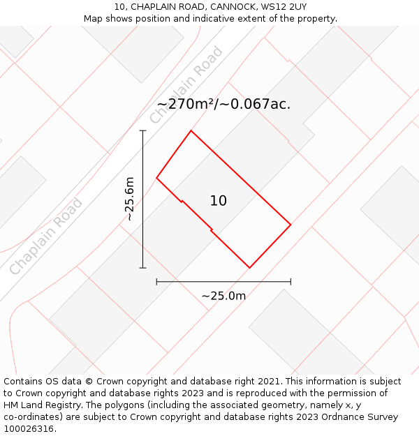 10, CHAPLAIN ROAD, CANNOCK, WS12 2UY: Plot and title map