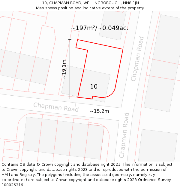 10, CHAPMAN ROAD, WELLINGBOROUGH, NN8 1JN: Plot and title map