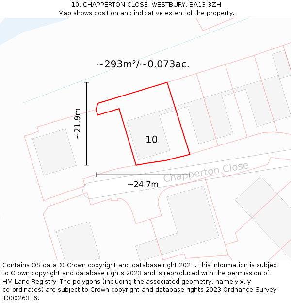 10, CHAPPERTON CLOSE, WESTBURY, BA13 3ZH: Plot and title map