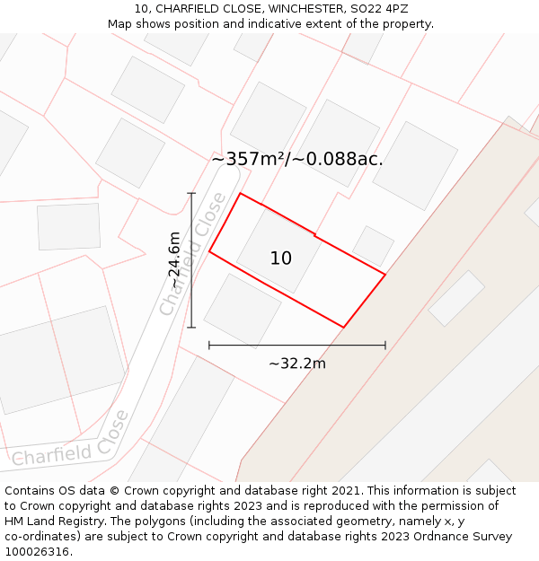 10, CHARFIELD CLOSE, WINCHESTER, SO22 4PZ: Plot and title map