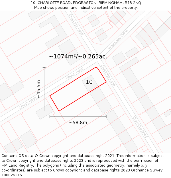 10, CHARLOTTE ROAD, EDGBASTON, BIRMINGHAM, B15 2NQ: Plot and title map