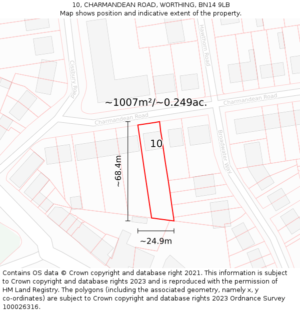 10, CHARMANDEAN ROAD, WORTHING, BN14 9LB: Plot and title map