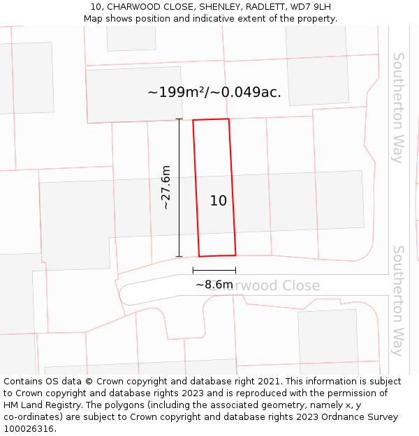 10, CHARWOOD CLOSE, SHENLEY, RADLETT, WD7 9LH: Plot and title map