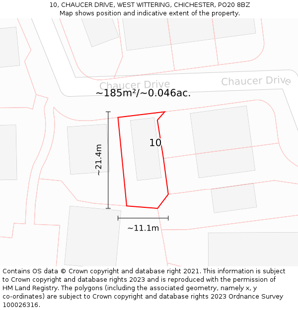 10, CHAUCER DRIVE, WEST WITTERING, CHICHESTER, PO20 8BZ: Plot and title map