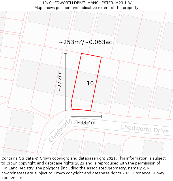 10, CHEDWORTH DRIVE, MANCHESTER, M23 1LW: Plot and title map