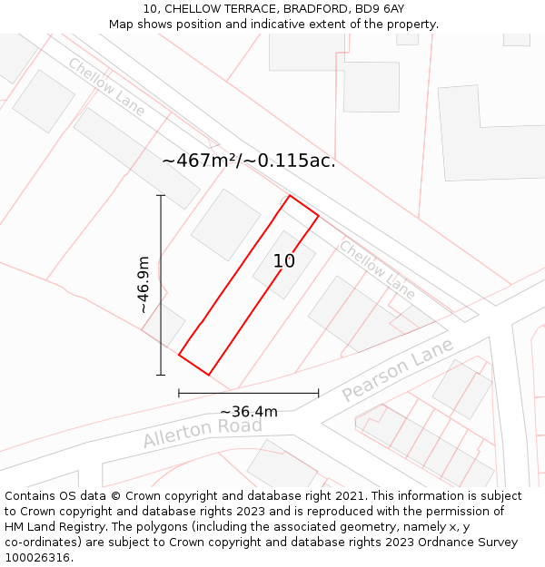10, CHELLOW TERRACE, BRADFORD, BD9 6AY: Plot and title map