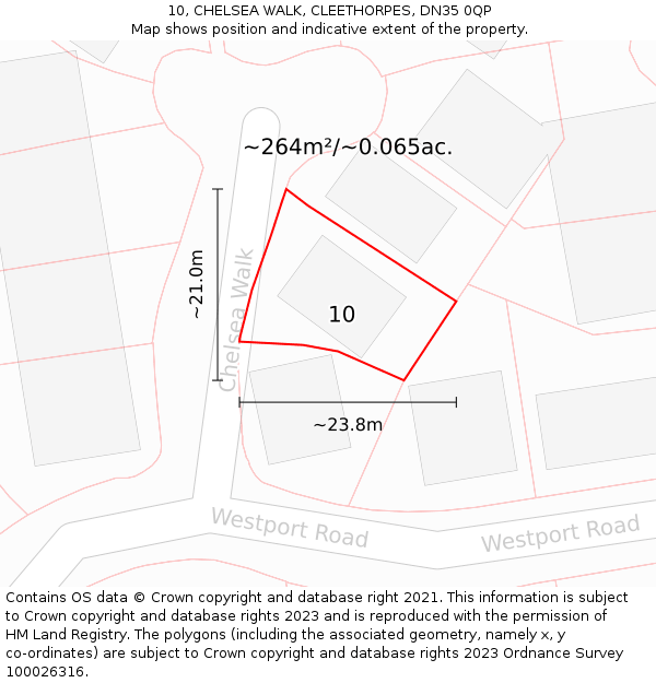 10, CHELSEA WALK, CLEETHORPES, DN35 0QP: Plot and title map