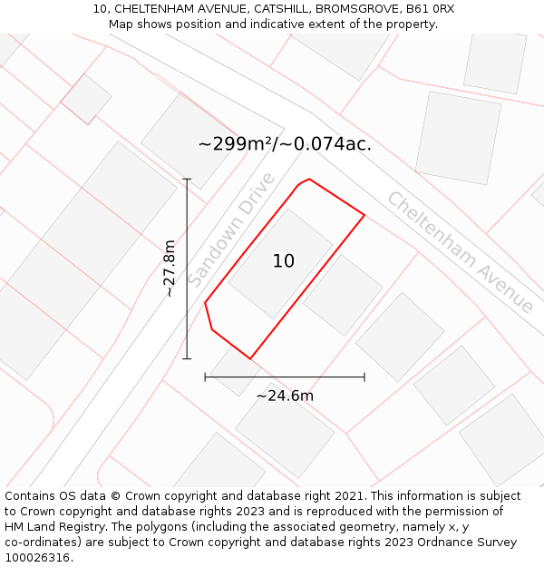 10, CHELTENHAM AVENUE, CATSHILL, BROMSGROVE, B61 0RX: Plot and title map