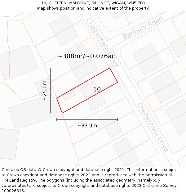 10, CHELTENHAM DRIVE, BILLINGE, WIGAN, WN5 7DY: Plot and title map