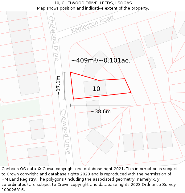 10, CHELWOOD DRIVE, LEEDS, LS8 2AS: Plot and title map