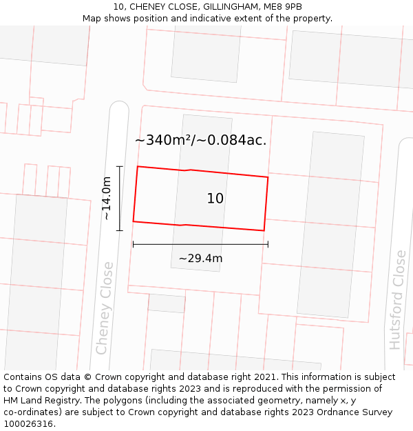 10, CHENEY CLOSE, GILLINGHAM, ME8 9PB: Plot and title map