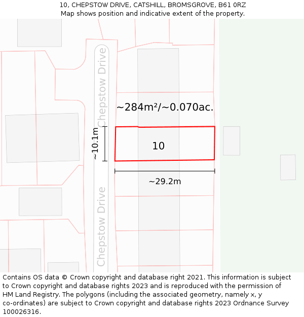 10, CHEPSTOW DRIVE, CATSHILL, BROMSGROVE, B61 0RZ: Plot and title map