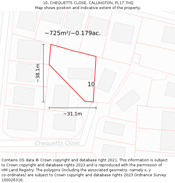 10, CHEQUETTS CLOSE, CALLINGTON, PL17 7HQ: Plot and title map