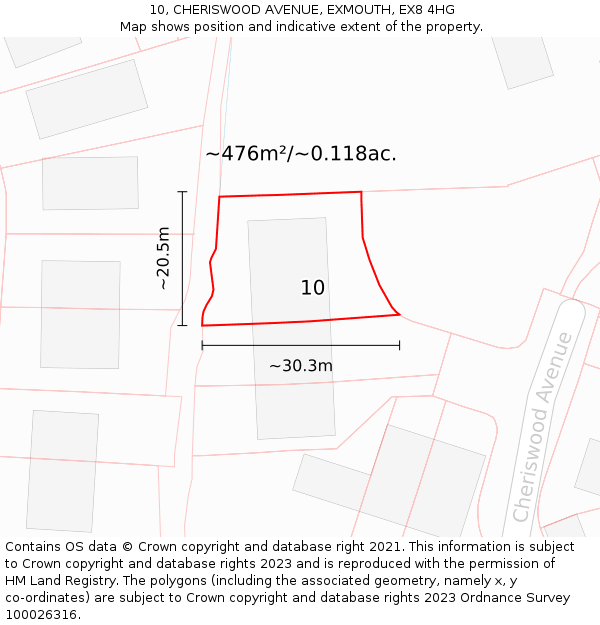 10, CHERISWOOD AVENUE, EXMOUTH, EX8 4HG: Plot and title map