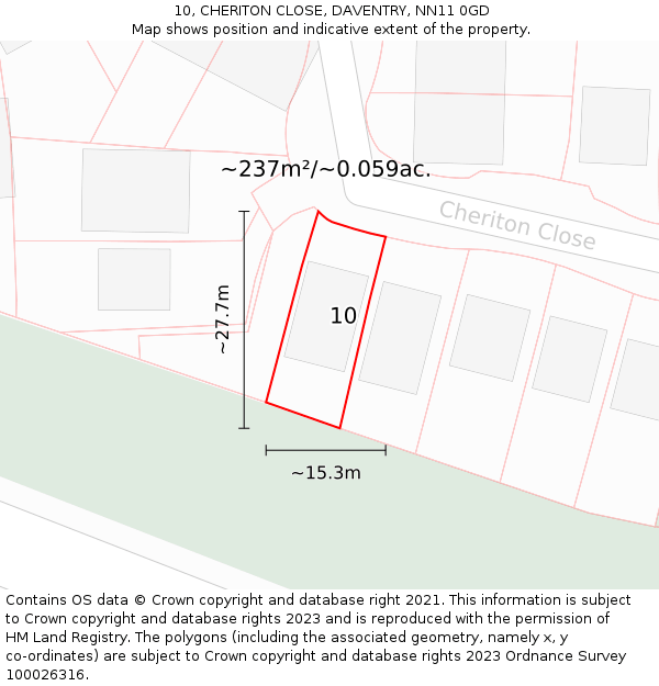 10, CHERITON CLOSE, DAVENTRY, NN11 0GD: Plot and title map