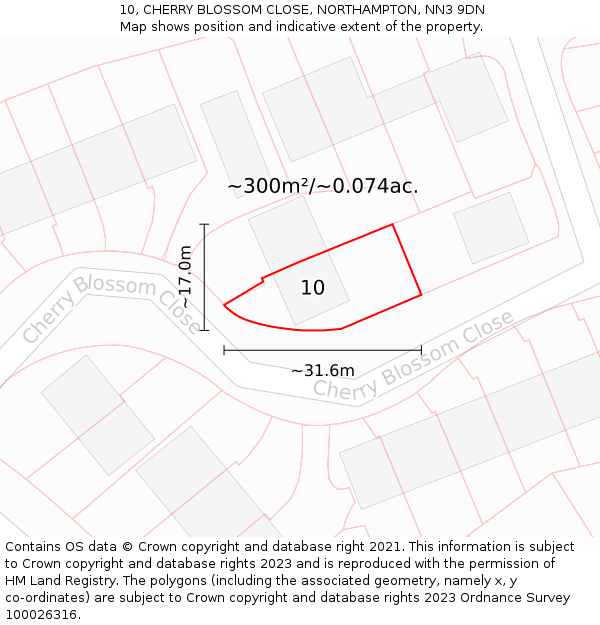 10, CHERRY BLOSSOM CLOSE, NORTHAMPTON, NN3 9DN: Plot and title map