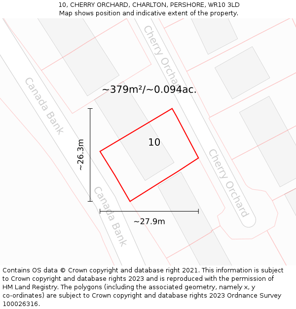 10, CHERRY ORCHARD, CHARLTON, PERSHORE, WR10 3LD: Plot and title map