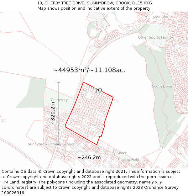 10, CHERRY TREE DRIVE, SUNNYBROW, CROOK, DL15 0XG: Plot and title map