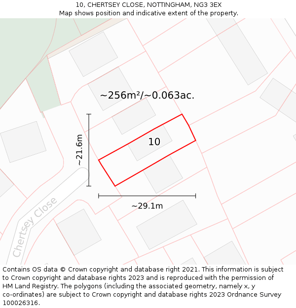 10, CHERTSEY CLOSE, NOTTINGHAM, NG3 3EX: Plot and title map