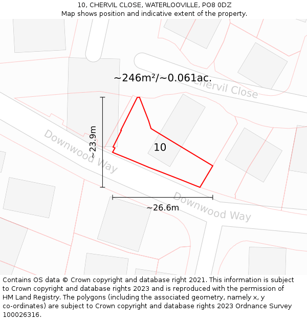 10, CHERVIL CLOSE, WATERLOOVILLE, PO8 0DZ: Plot and title map