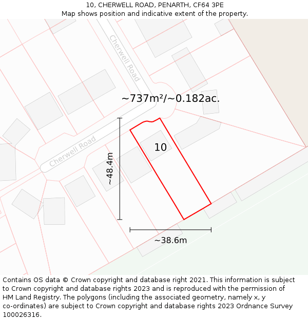 10, CHERWELL ROAD, PENARTH, CF64 3PE: Plot and title map