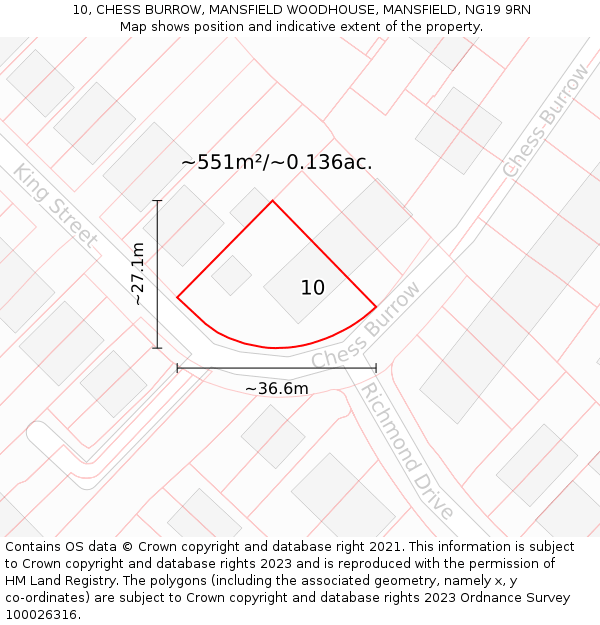 10, CHESS BURROW, MANSFIELD WOODHOUSE, MANSFIELD, NG19 9RN: Plot and title map