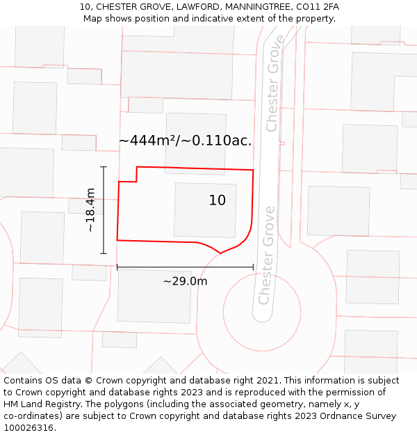 10, CHESTER GROVE, LAWFORD, MANNINGTREE, CO11 2FA: Plot and title map