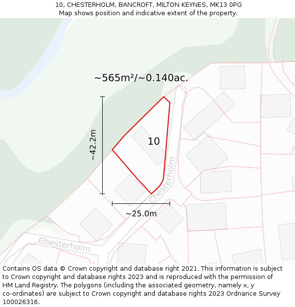 10, CHESTERHOLM, BANCROFT, MILTON KEYNES, MK13 0PG: Plot and title map