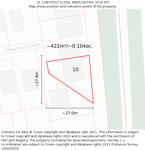 10, CHESTNUT CLOSE, BRIDLINGTON, YO16 6YT: Plot and title map