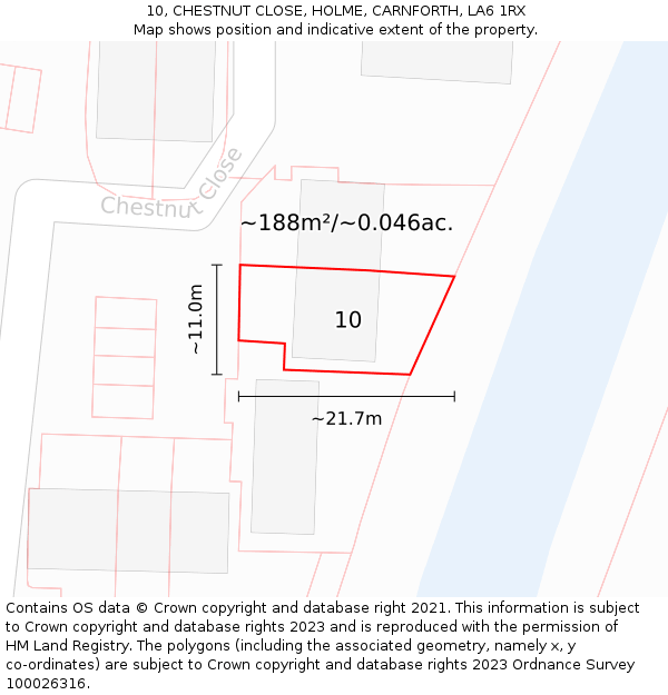 10, CHESTNUT CLOSE, HOLME, CARNFORTH, LA6 1RX: Plot and title map