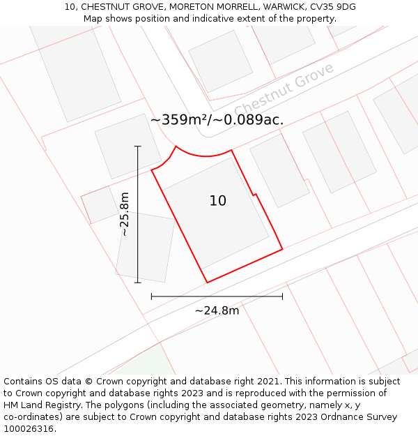 10, CHESTNUT GROVE, MORETON MORRELL, WARWICK, CV35 9DG: Plot and title map