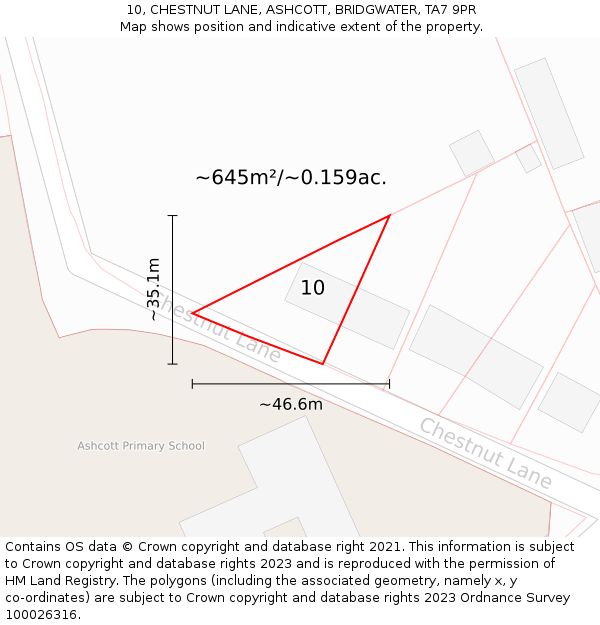 10, CHESTNUT LANE, ASHCOTT, BRIDGWATER, TA7 9PR: Plot and title map