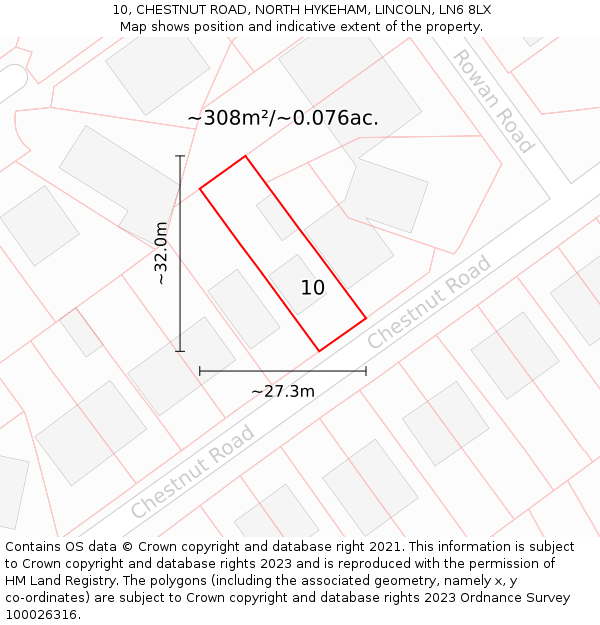 10, CHESTNUT ROAD, NORTH HYKEHAM, LINCOLN, LN6 8LX: Plot and title map