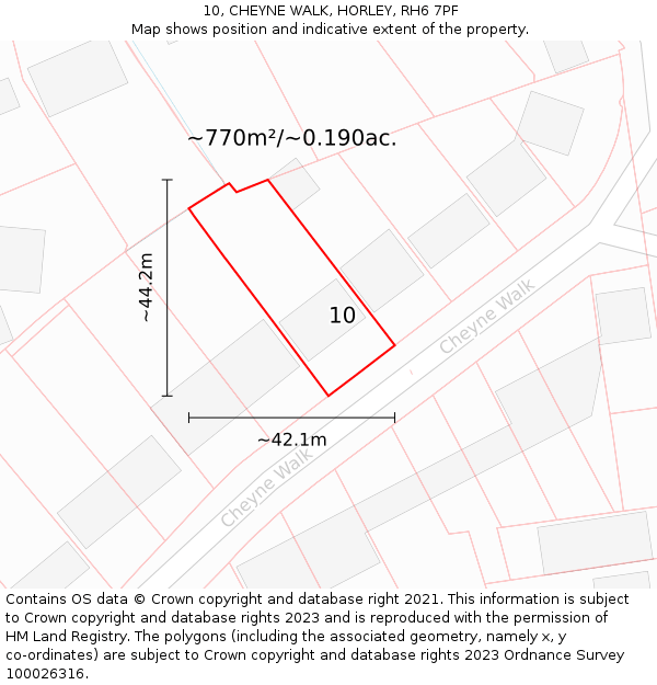 10, CHEYNE WALK, HORLEY, RH6 7PF: Plot and title map