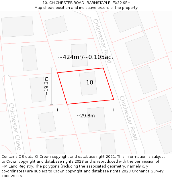 10, CHICHESTER ROAD, BARNSTAPLE, EX32 9EH: Plot and title map